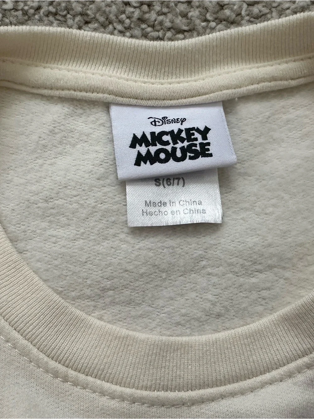 Disney Mickey Mouse Embroidered Sweatshirt Kids Size 6/7 Cream